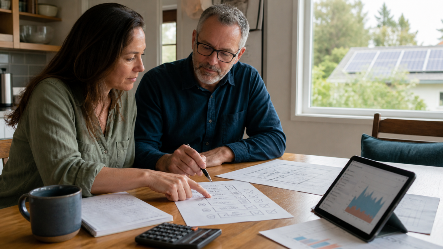 Homeowner and energy assessor planning essential outage backup loads